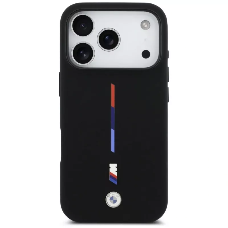Capa MagSafe BMW M Silicon Tricolor Line para iPhone 17 Pro, preto