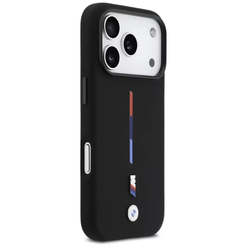 Capa MagSafe BMW M Silicon Tricolor Line para iPhone 17 Pro, preto