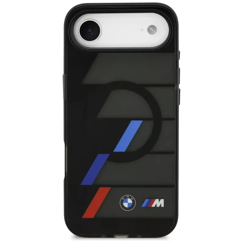BMW M IML Metal Buttons Tricolor Lines capa MagSafe para Apple iPhone Air, preta