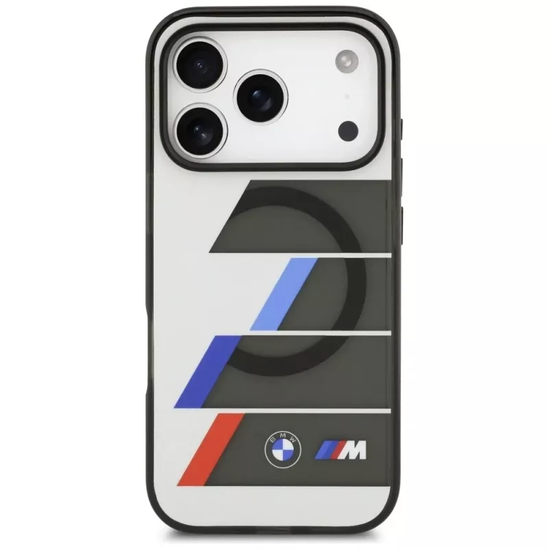 Capa MagSafe BMW M IML Metal Buttons Tricolor Lines para Apple iPhone 17 Pro, antracite