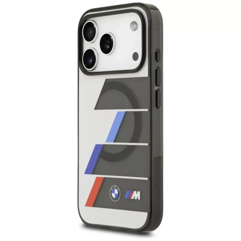 Capa MagSafe BMW M IML Metal Buttons Tricolor Lines para iPhone 17 Pro Max, antracite