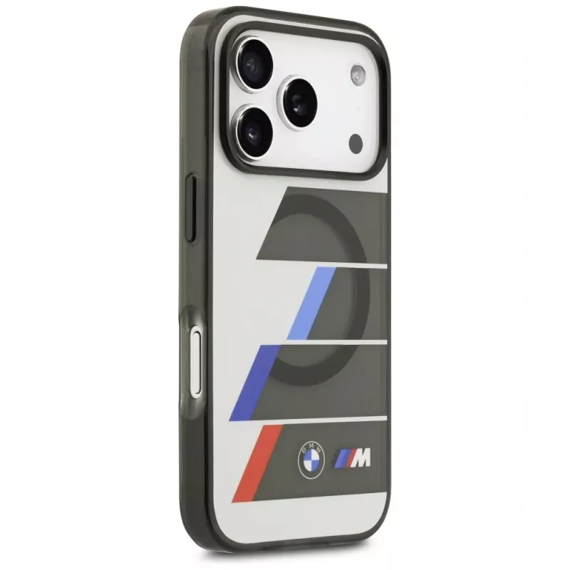 Capa MagSafe BMW M IML Metal Buttons Tricolor Lines para iPhone 17 Pro Max, antracite