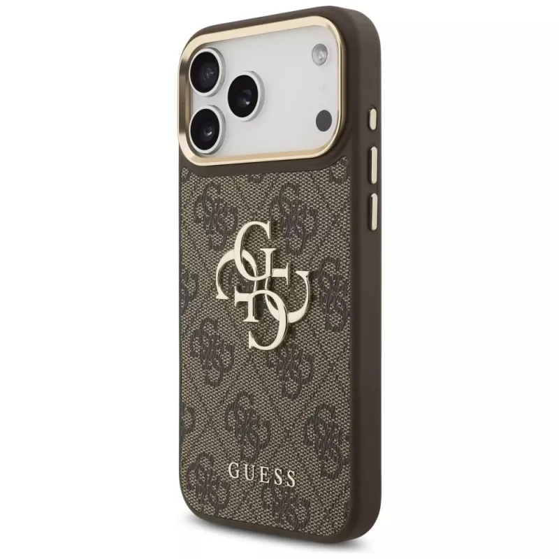 Capa com botões metálicos Guess 4G Big Classic Logo BigStrap para iPhone 17 Pro Max, castanho