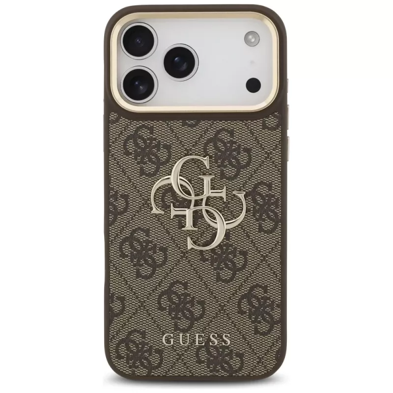 Capa com botões metálicos Guess 4G Big Classic Logo BigStrap para iPhone 17 Pro Max, castanho