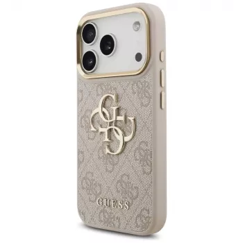 Capa com botões metálicos Guess 4G Big Classic Logo Big Strap para Apple iPhone 17 Pro, rosa