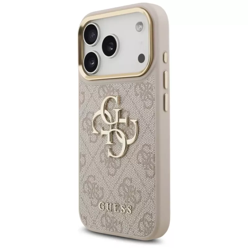Capa com botões metálicos Guess 4G Big Classic Logo Big Strap para Apple iPhone 17 Pro, rosa
