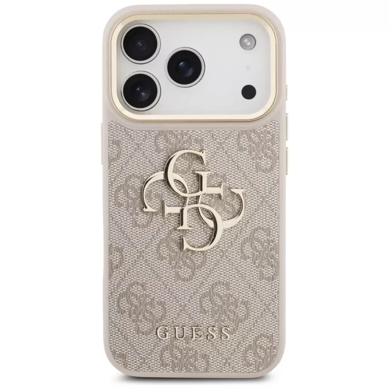Capa com botões metálicos Guess 4G Big Classic Logo Big Strap para Apple iPhone 17 Pro, rosa