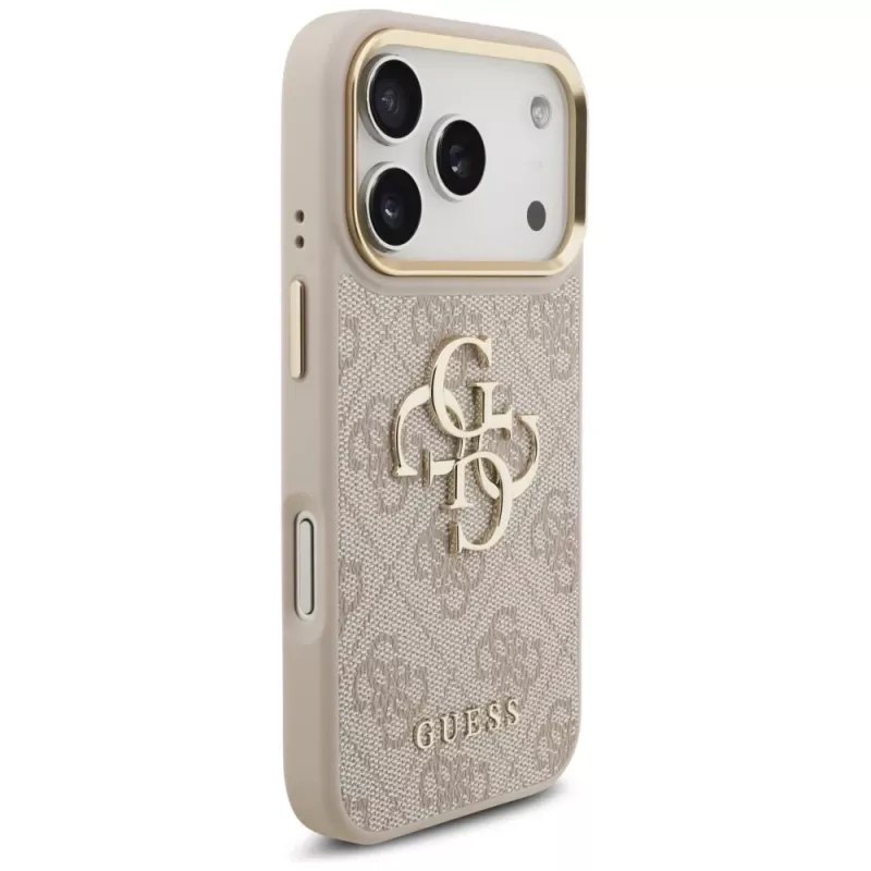 Capa com botões metálicos Guess 4G Big Classic Logo Big Strap para Apple iPhone 17 Pro, rosa