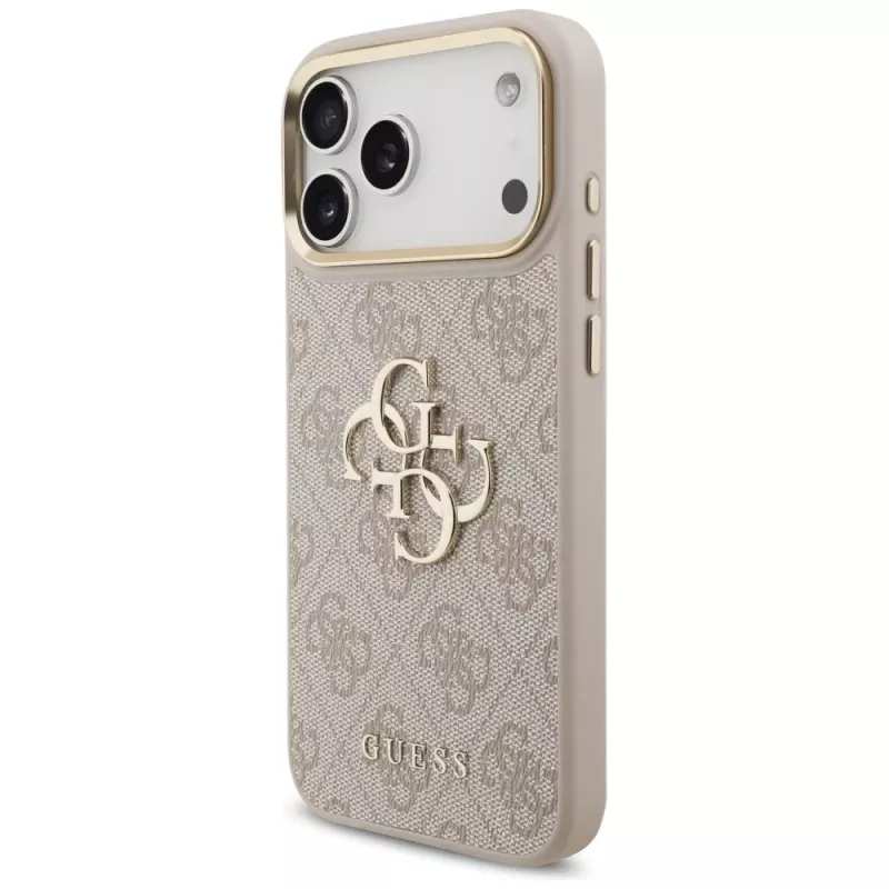 Capa protetora com botões metálicos Guess 4G Big Classic Logo Big Strap para iPhone 17 Pro Max, rosa