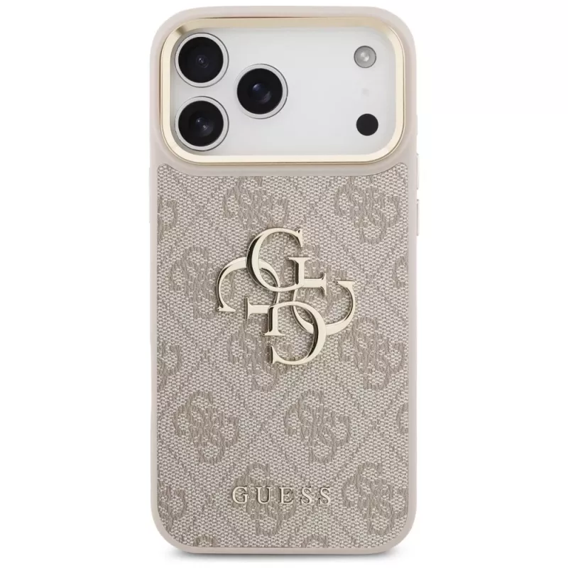 Capa protetora com botões metálicos Guess 4G Big Classic Logo Big Strap para iPhone 17 Pro Max, rosa