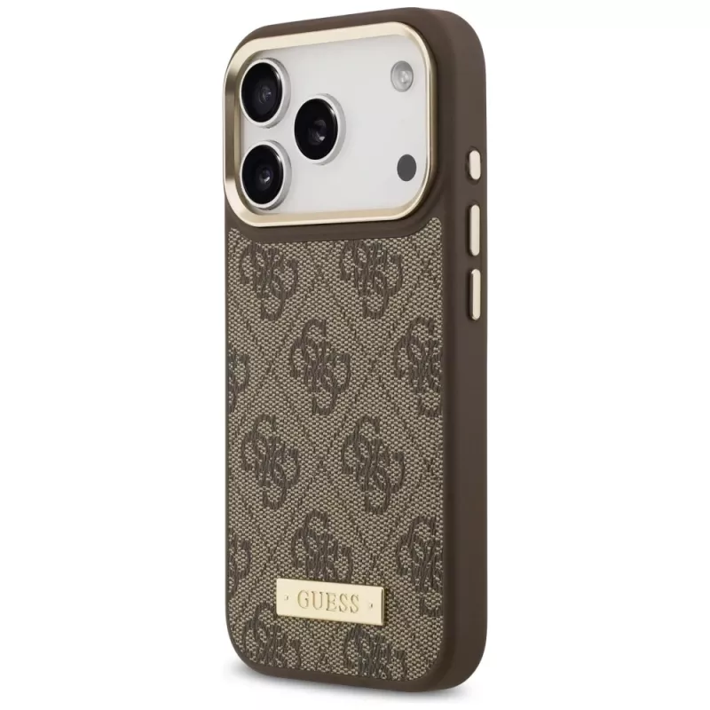 Capa MagSafe Guess 4G Logo Plate para Apple iPhone 17 Pro, castanho