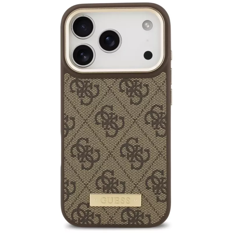 Capa MagSafe Guess 4G Logo Plate para Apple iPhone 17 Pro, castanho