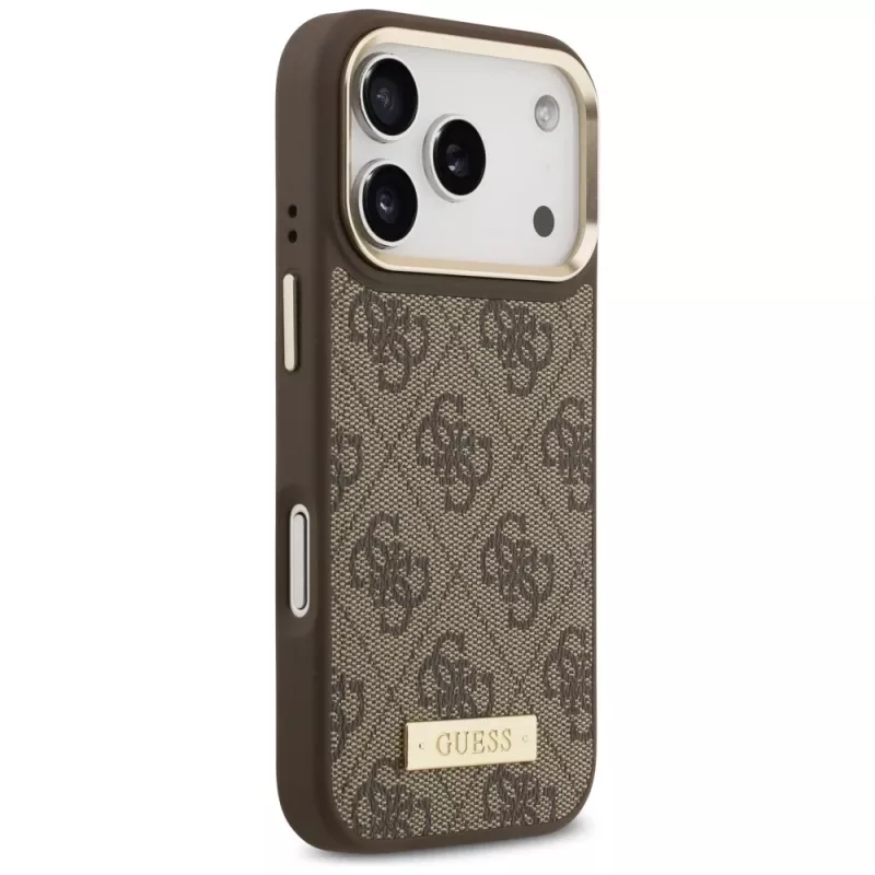 Capa MagSafe Guess 4G Logo Plate para Apple iPhone 17 Pro, castanho