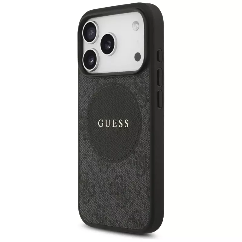 Capa MagSafe Guess 4G Circle Classic Logo para iPhone 17 Pro, preto