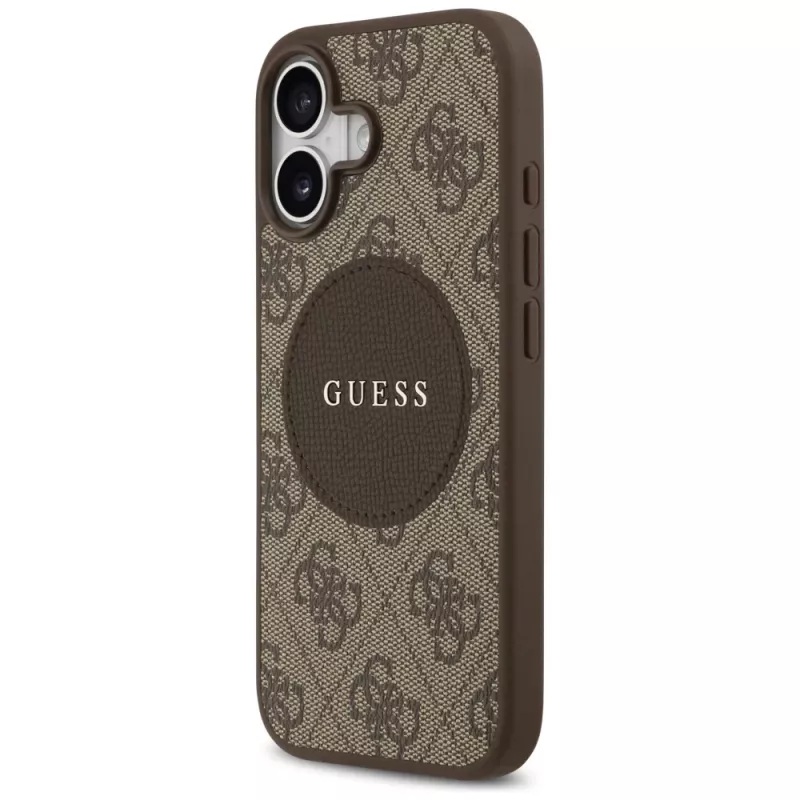 Capa MagSafe Guess 4G Circle Classic Logo para Apple iPhone 17, castanho