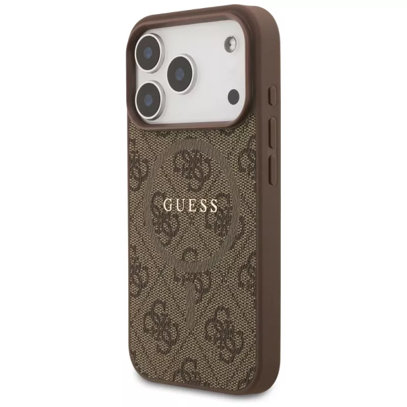 Capa Guess 4G Ring Classic Logo MagSafe para Apple iPhone 17 Pro, castanho