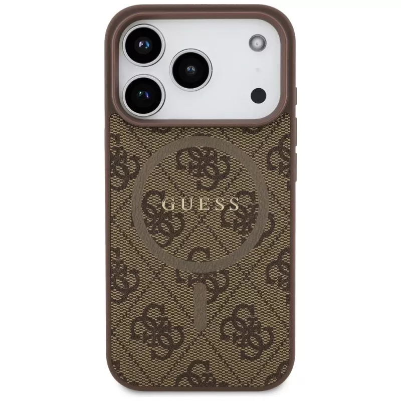 Capa Guess 4G Ring Classic Logo MagSafe para Apple iPhone 17 Pro, castanho
