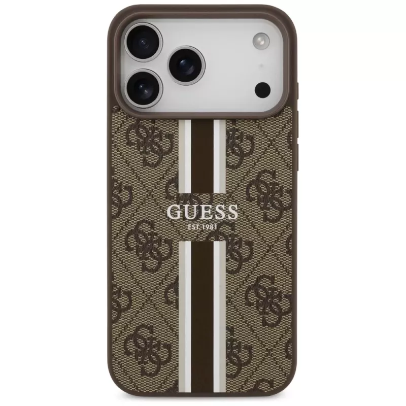 Capa Guess 4G Printed Stripes MagSafe para iPhone 17 Pro Max (castanho)