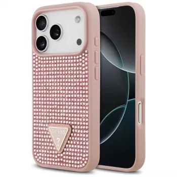 Capa Guess Rhinestone Triangle Logo para iPhone 17 Pro, rosa