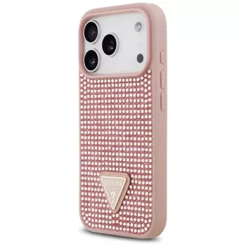 Capa Guess Rhinestone Triangle Logo para iPhone 17 Pro, rosa