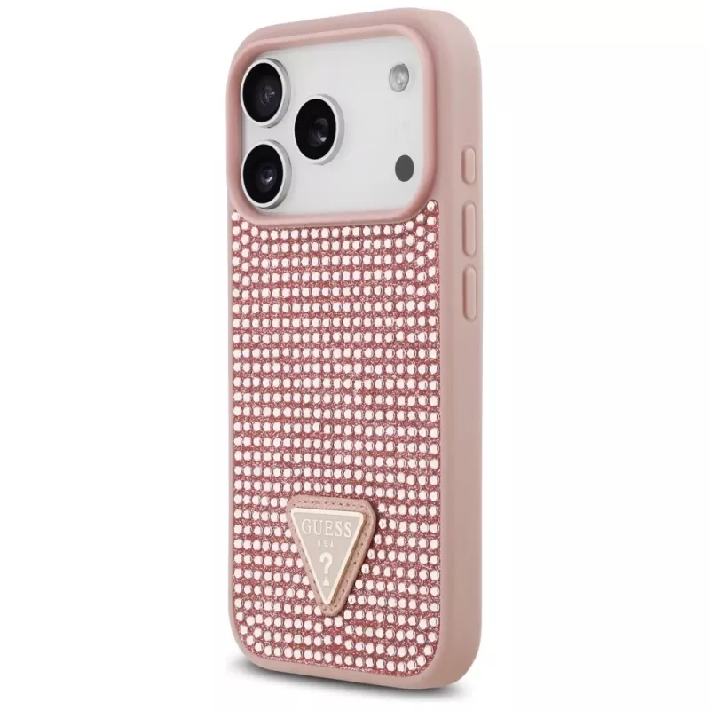 Capa Guess Rhinestone Triangle Logo para iPhone 17 Pro, rosa