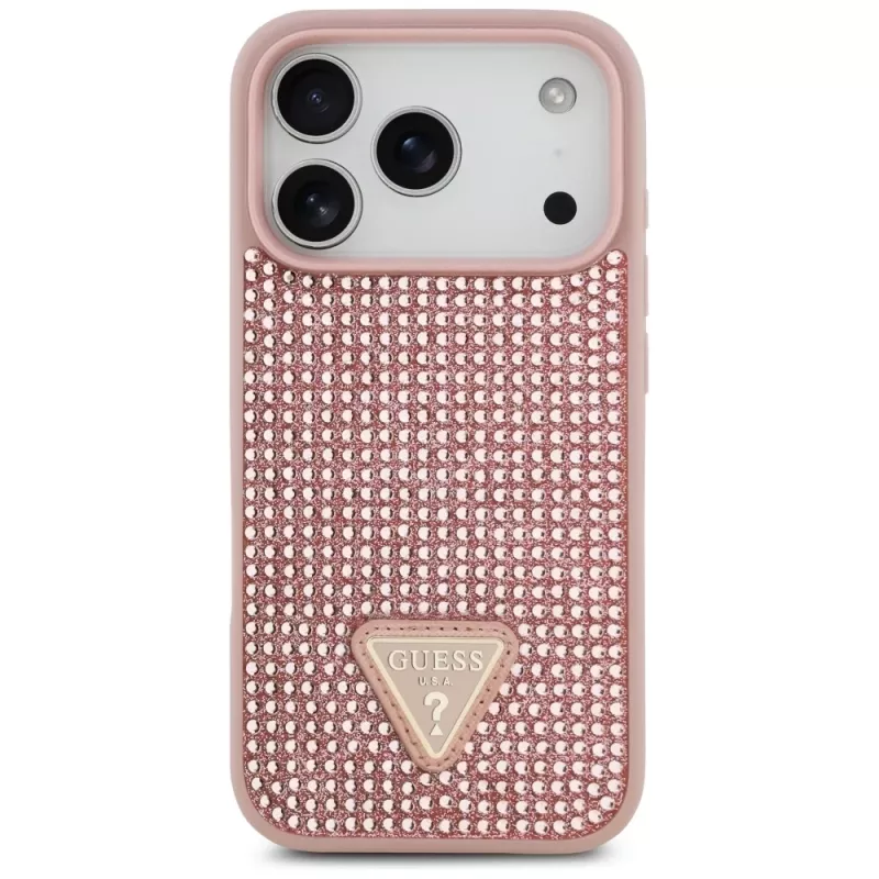 Capa Guess Rhinestone Triangle Logo para iPhone 17 Pro, rosa