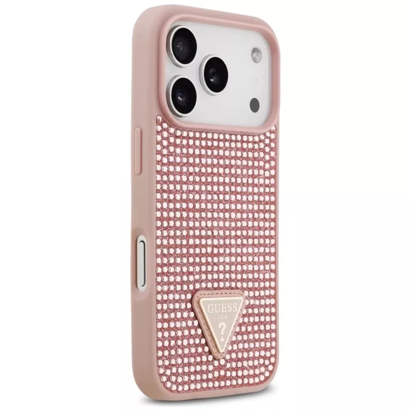 Capa Guess Rhinestone Triangle Logo para iPhone 17 Pro, rosa