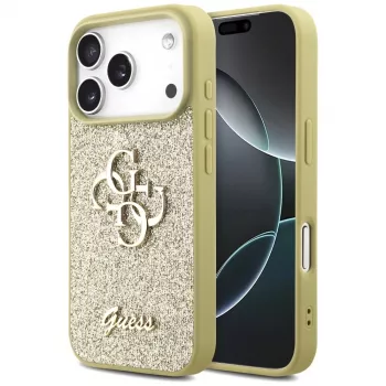 Capa Guess Fixed Glitter Big 4G para Apple iPhone 17 Pro, dourado