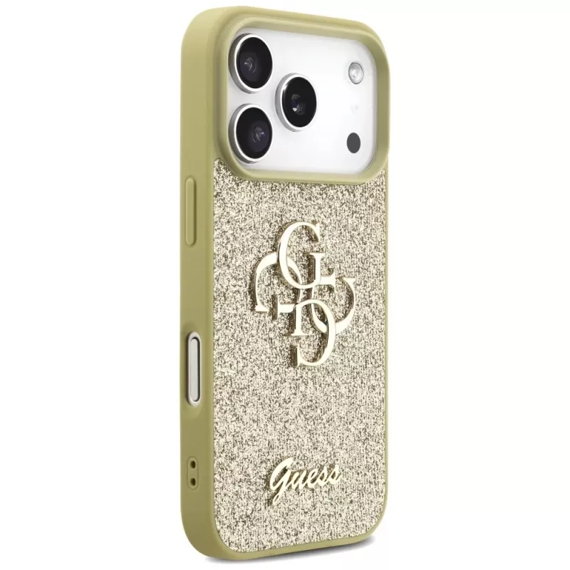 Capa Guess Fixed Glitter Big 4G para Apple iPhone 17 Pro, dourado