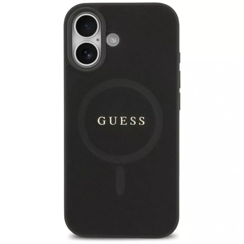 Capa Guess Saffiano Classic Logo MagSafe para iPhone 17, preto