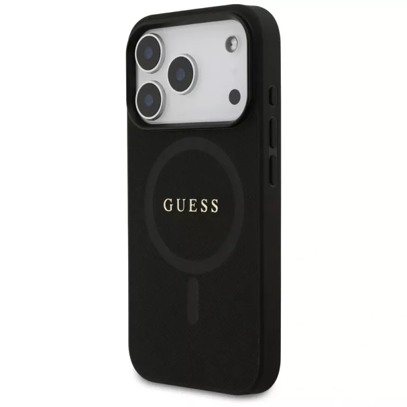Capa Guess Saffiano Classic Logo MagSafe para iPhone 17 Pro, preto