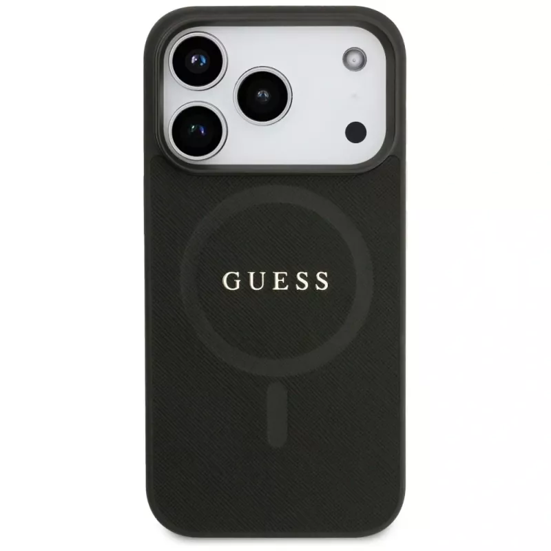 Capa Guess Saffiano Classic Logo MagSafe para iPhone 17 Pro, preto