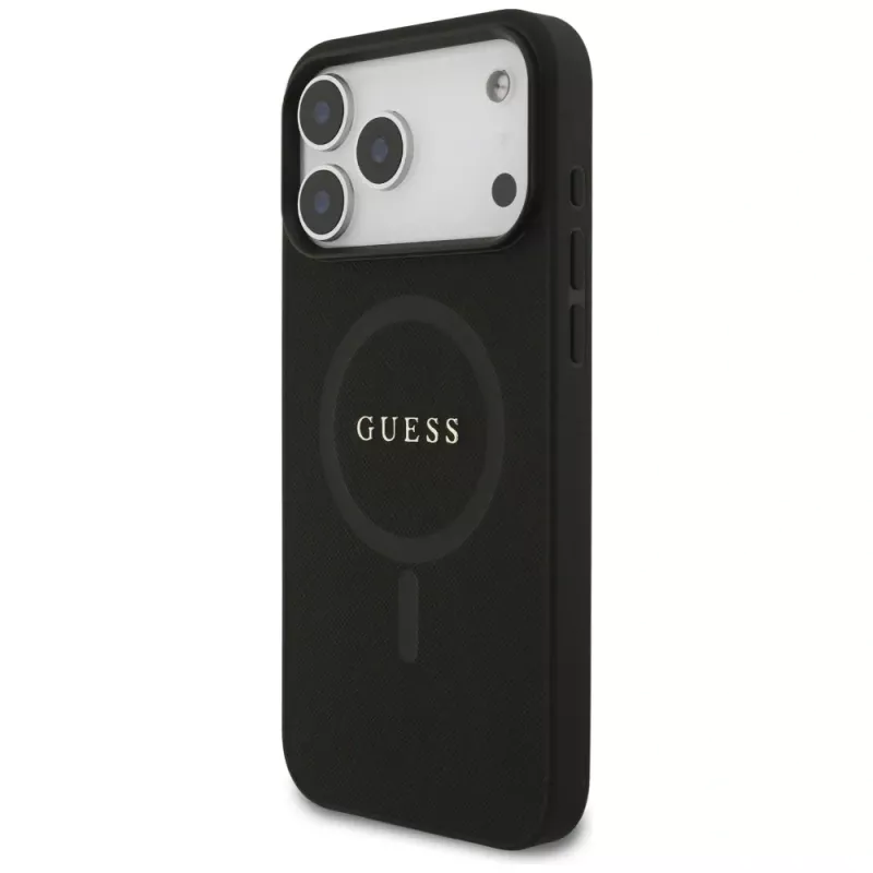 Capa Guess Saffiano Classic Logo MagSafe para iPhone 17 Pro Max, preto