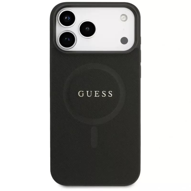 Capa Guess Saffiano Classic Logo MagSafe para iPhone 17 Pro Max, preto