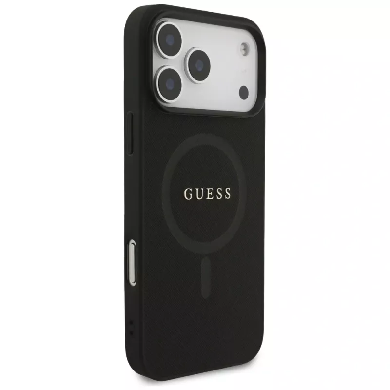 Capa Guess Saffiano Classic Logo MagSafe para iPhone 17 Pro Max, preto