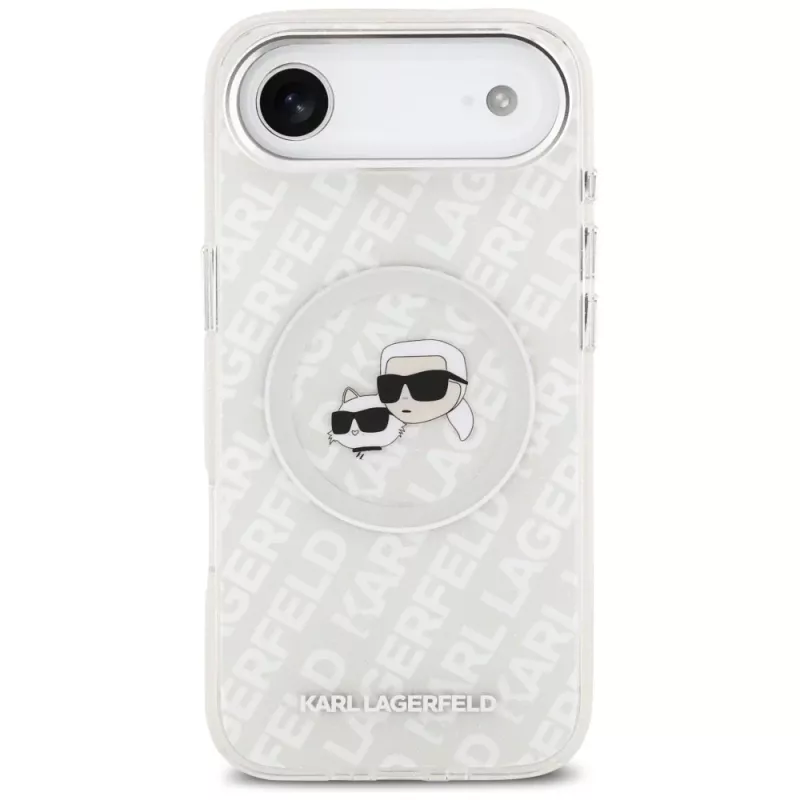 Karl Lagerfeld IML Glitter Karl & Choupette Heads Logo capa MagSafe para Apple iPhone Air - cinzenta