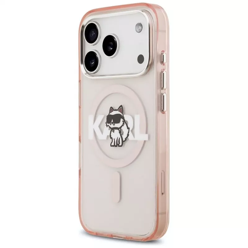 Capa MagSafe Karl Lagerfeld IML Choupette Sketch Logo para iPhone 17 Pro - rosa