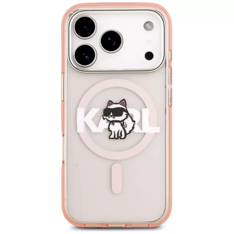 Capa MagSafe Karl Lagerfeld IML Choupette Sketch Logo para iPhone 17 Pro - rosa
