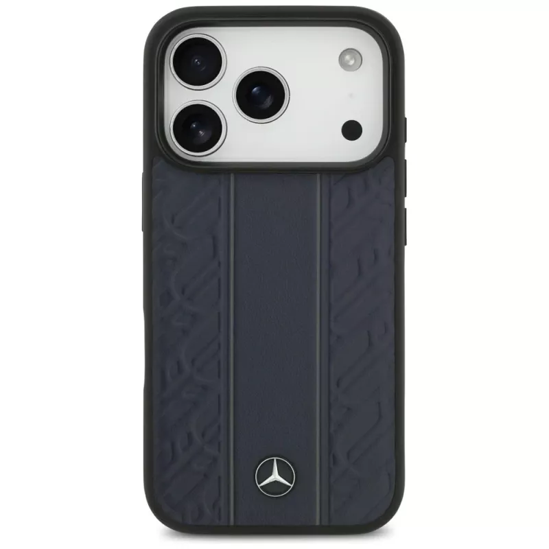 Capa MagSafe Mercedes Leather Laurel Leaves Stripes para iPhone 17 Pro, azul