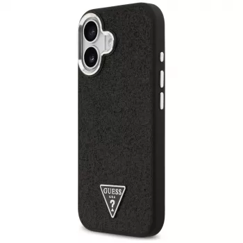 Capa MagSafe Guess Glitter Triangle Logo para iPhone 17, preta