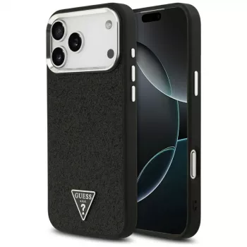 Capa MagSafe Guess Glitter Triangle Logo para iPhone 17 Pro Max, preta