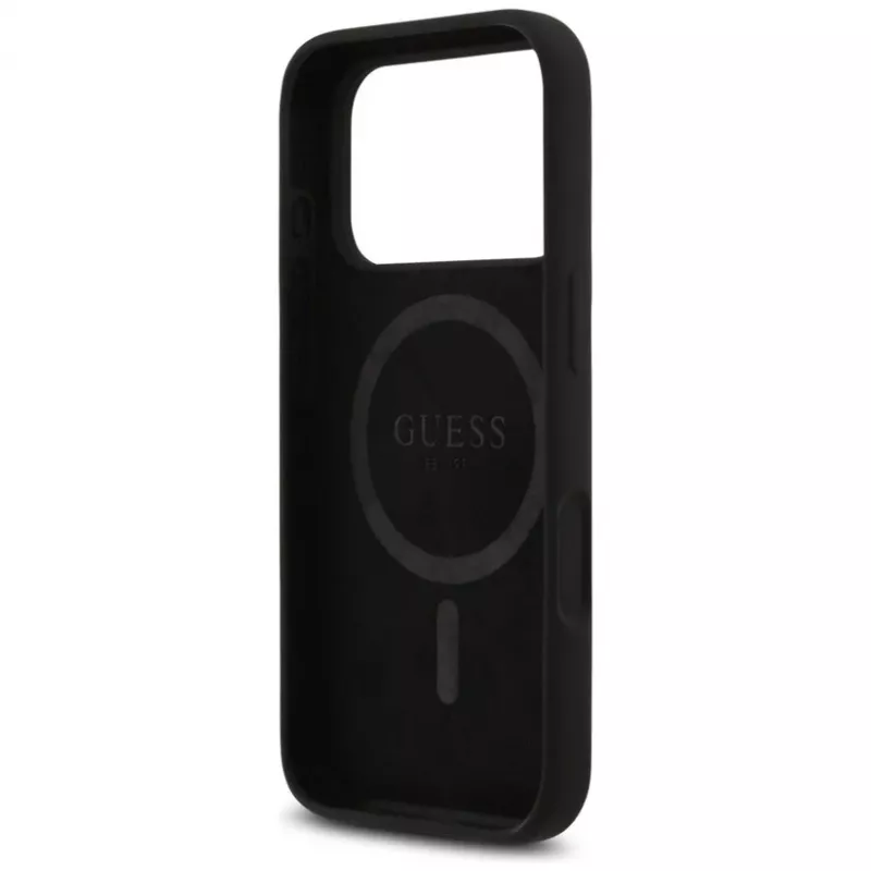 Capa MagSafe Guess em silicone Triangle Logo para iPhone 17 Pro Max (preta)