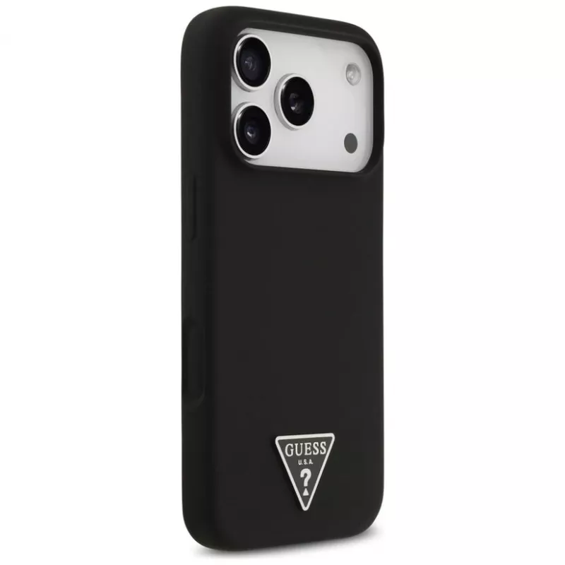 Capa MagSafe Guess em silicone Triangle Logo para iPhone 17 Pro Max (preta)