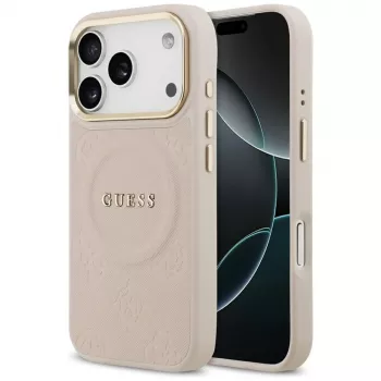 Capa Guess Peony Hot Stamp MagSafe para iPhone 17 Pro, Rosa