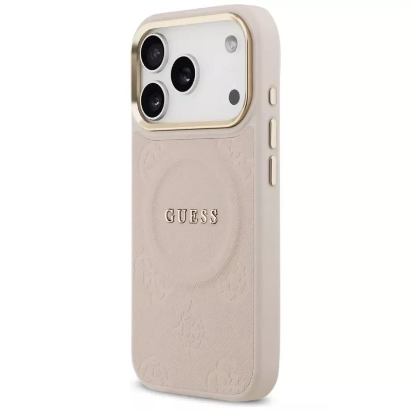 Capa Guess Peony Hot Stamp MagSafe para iPhone 17 Pro, Rosa