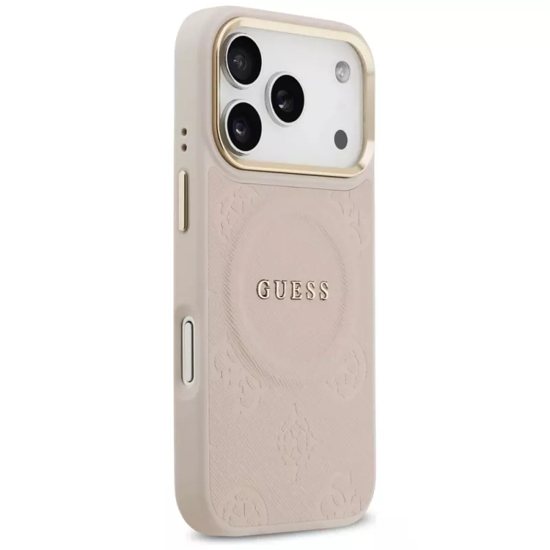Capa Guess Peony Hot Stamp MagSafe para iPhone 17 Pro, Rosa