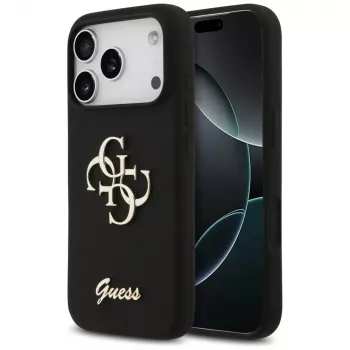 Guess Silicone Big 4G Script Capa para iPhone 17 Pro preto