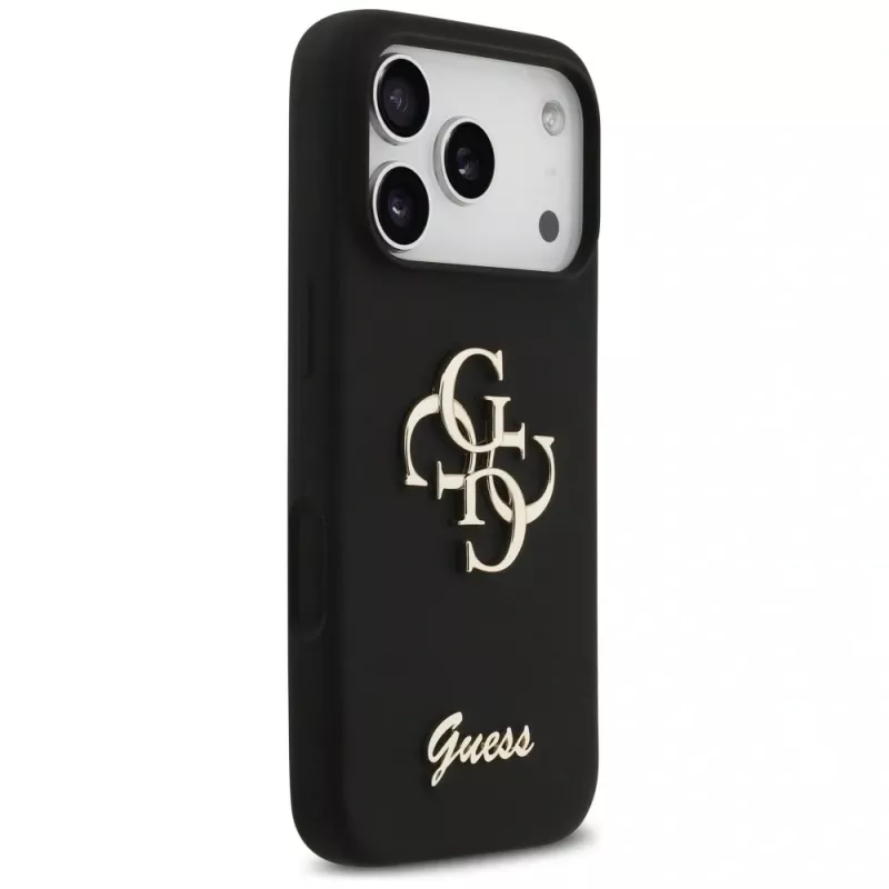 Guess Silicone Big 4G Script Capa para iPhone 17 Pro preto