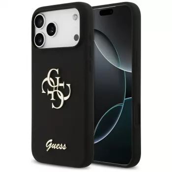 Guess Silicone Big 4G Script Capa para iPhone 17 Pro Max, preto