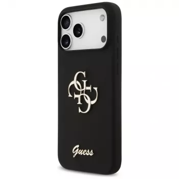 Guess Silicone Big 4G Script Capa para iPhone 17 Pro Max, preto